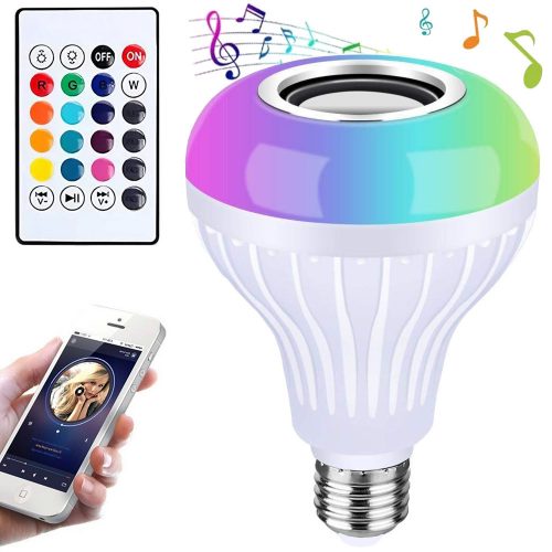 Led színes okos izzó RGB hangszórós, bluetooth távvezérlésű E27