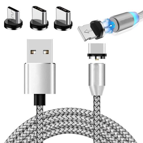 Mágneses Töltőkábel 3 az 1-ben Micro USB, Type-C és Lightning, 1m