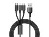 3 az 1-ben USB kábel telefonhoz - Lightning, iPhone, Micro USB, Type-C, 1.2m, fekete